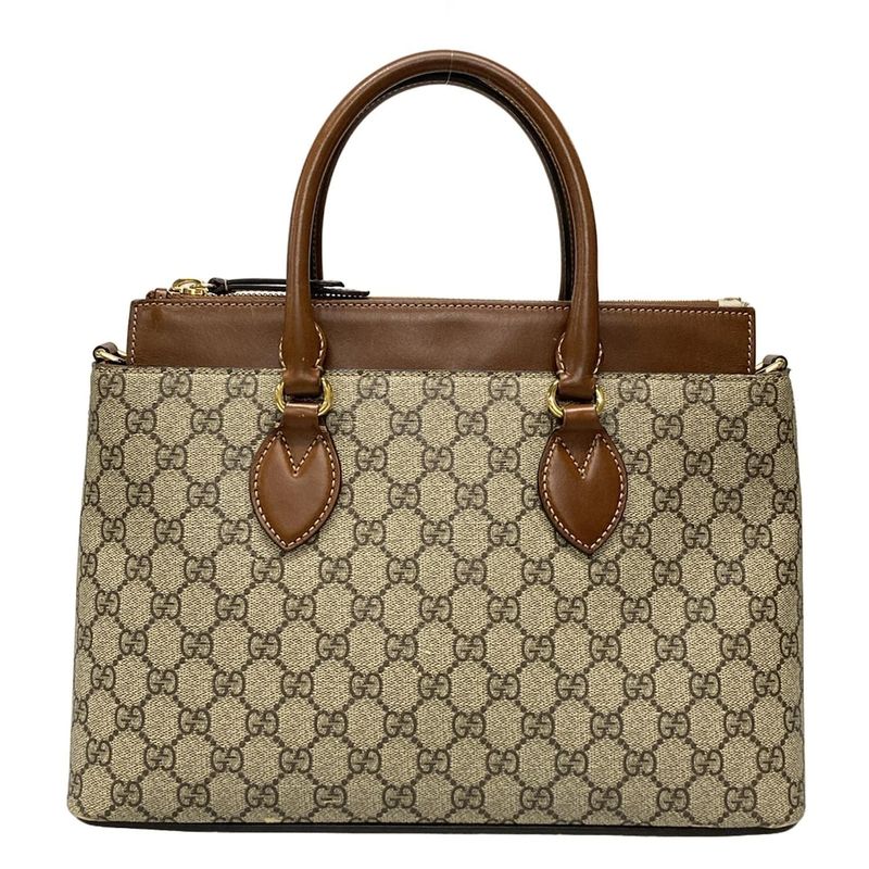 Gucci Handbag - 409534 Dark Brown And Beige Leather