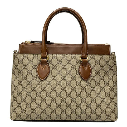 Gucci Handbag - 409534 Dark Brown And Beige Leather