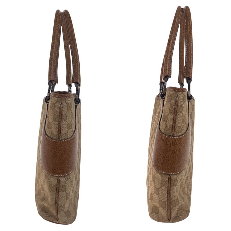 Gucci Beige Brown Silver Hardware GG Canvas 113015 Tote Bag Shoulder Bag Women