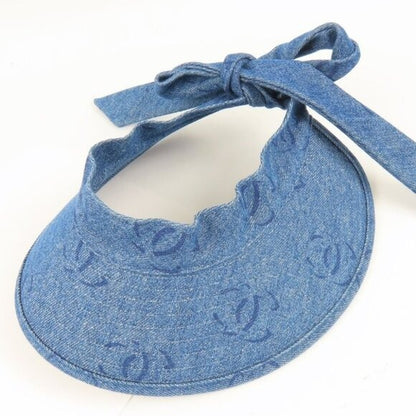 Chanel CC Denim Hat Sun Visor Ribbon Tie Wide Brim Bucket Cap Vintage