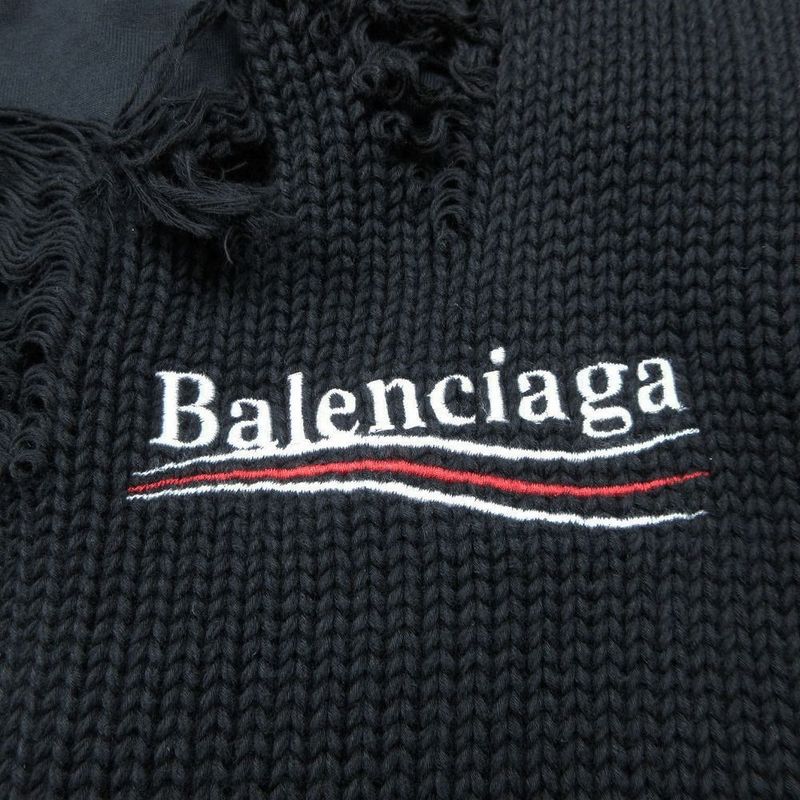 21aw Balenciaga 662718 T3212 Destroyed Knit Hoodie Black Campaign Logo XS