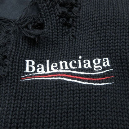 21aw Balenciaga 662718 T3212 Destroyed Knit Hoodie Black Campaign Logo XS