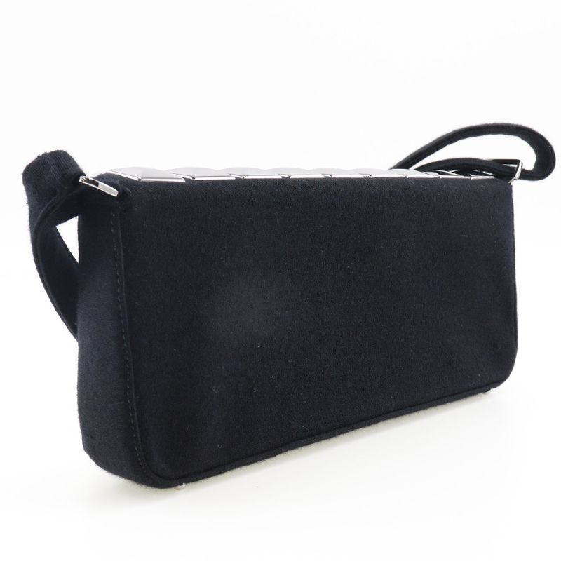 Chanel Chocolate Bar Ice Cube Cotton Black Women's Shoulder Bag