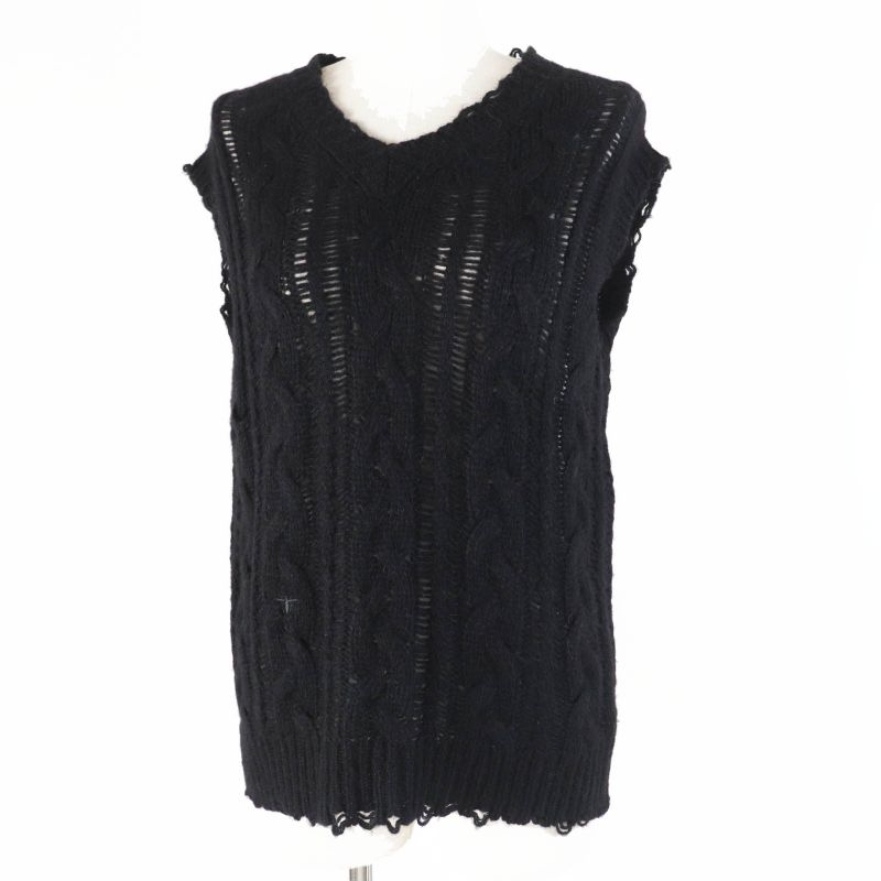 Christian DIOR 244t61am144 Alpaca Silk BEE Embroidery Cable Knit Sleeveless