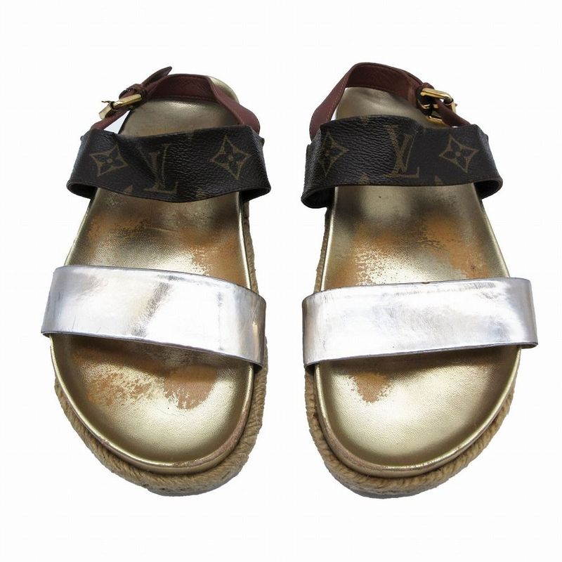 Louis Vuitton Monogram Flat Sandals Espadrille Back Strap 37 23.5cm (9.25in)