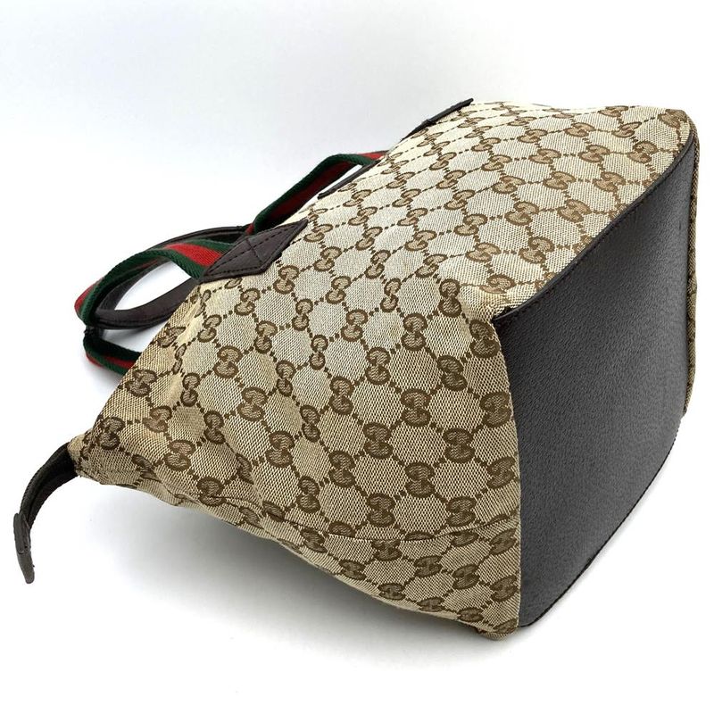 Gucci 131128 GG Canvas Sherry Line Handbag Leather Ladies Men Vintage Fashion