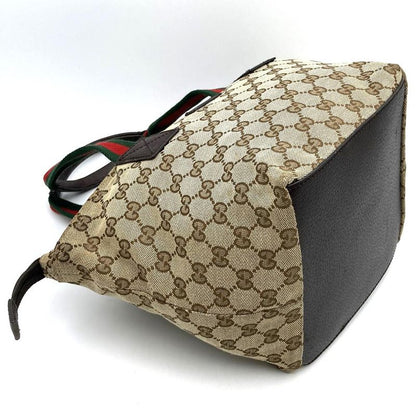 Gucci 131128 GG Canvas Sherry Line Handbag Leather Ladies Men Vintage Fashion