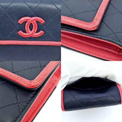 Chanel Trifold Wallet Matelasse Bicolor - Navy - Pink Lambskin Wallet