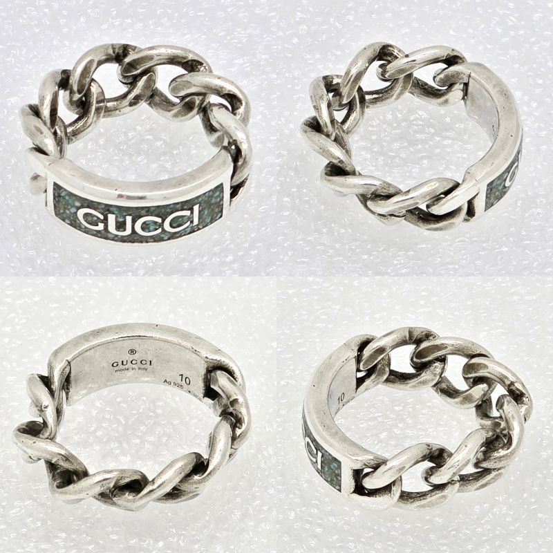 Gucci 678711 Logo Plate Golmet Chain Ring 10 Approx 10 Enamel Greenish Color