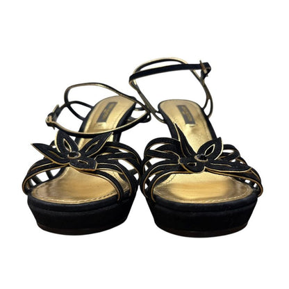 Louis Vuitton Suede Ankle Strap Sandals 35 22cm (8.66in) Equivalent Black And