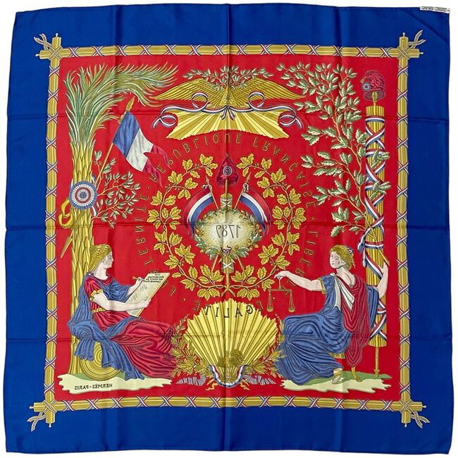 Hermes Scarf Carré 90 Red Blue Yellow Liberte