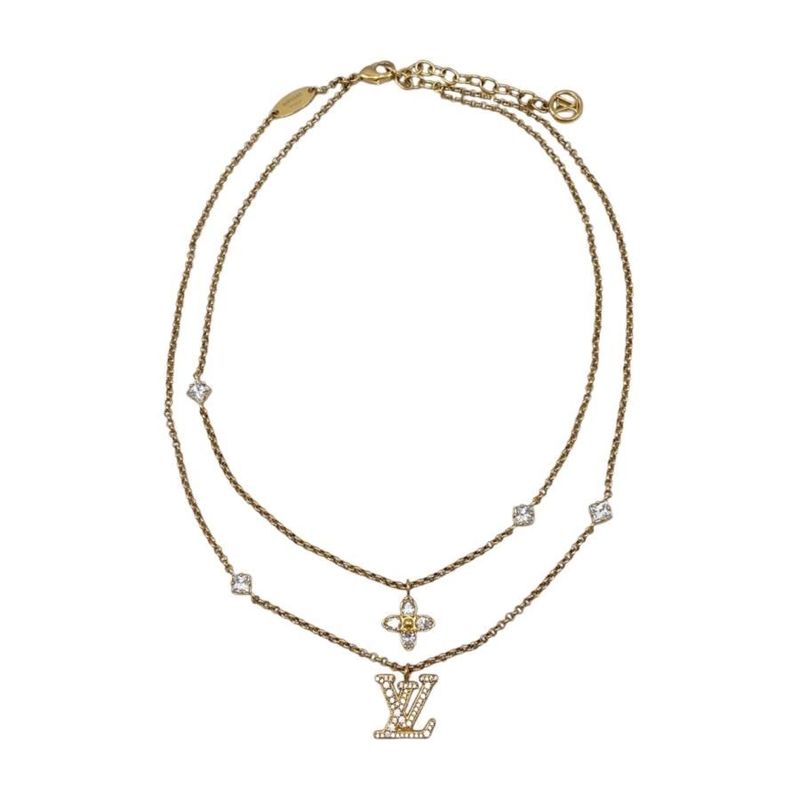 Louis Vuitton Necklace Lady LV M01845 Monogram Flower Rhinestone Strass Gold