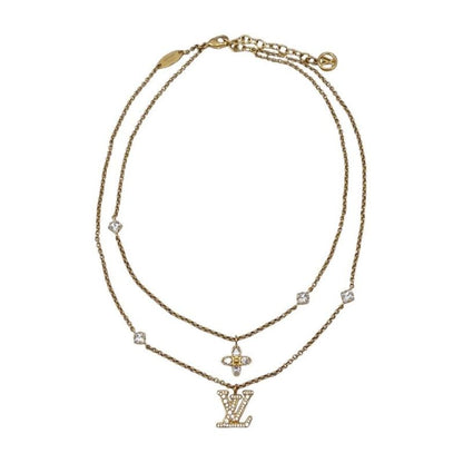 Louis Vuitton Necklace Lady LV M01845 Monogram Flower Rhinestone Strass Gold