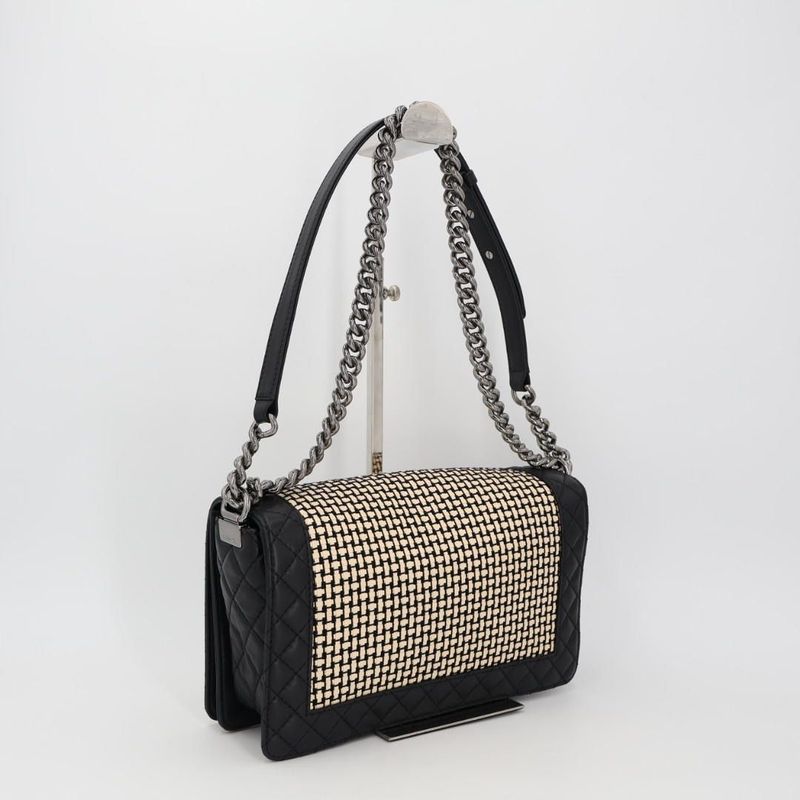 Chanel Boy Chanel Matelasse Chain Shoulder Bag Leather Lambskin Light Beige