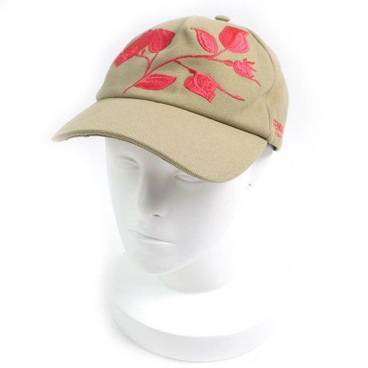 Fendi Fxq675 Cotton Logo Floral Rose Embroidery Baseball Cap Hat Cap Beige