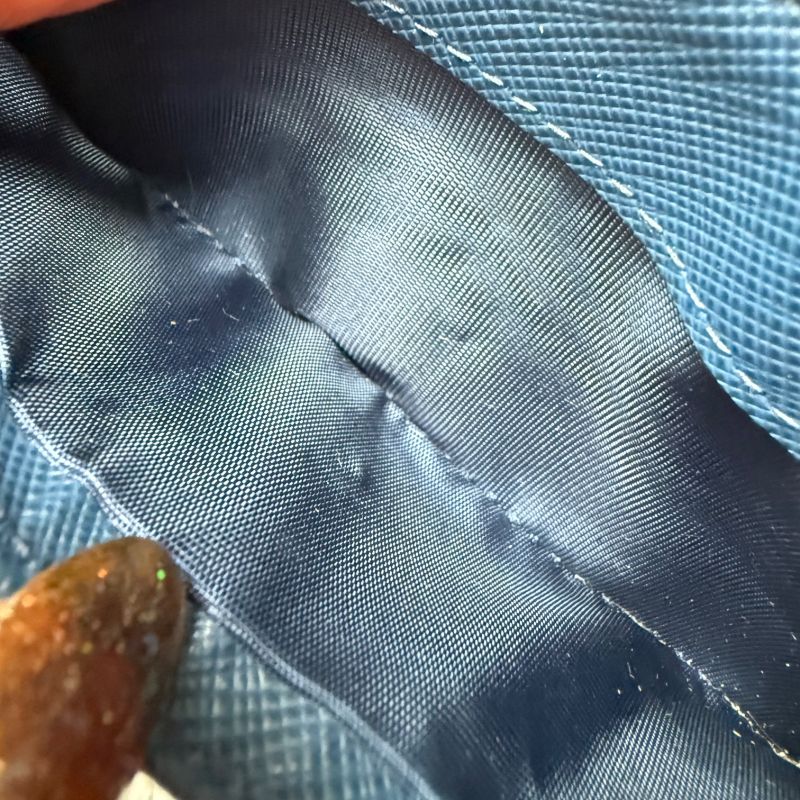 Prada Saffiano Leather Coin Case with Key Ring Navy Gold Hardware 1pp122 Bruette