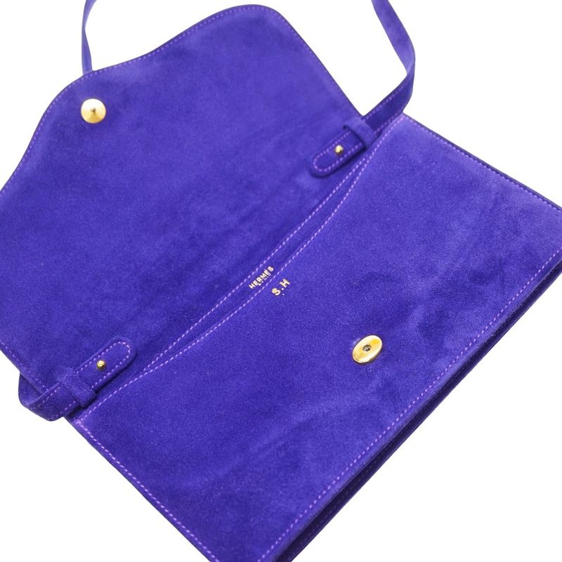 Hermes Vintage Dobris Shoulder Clutch Bag Purple 0S Engraved Suede 0058hermes