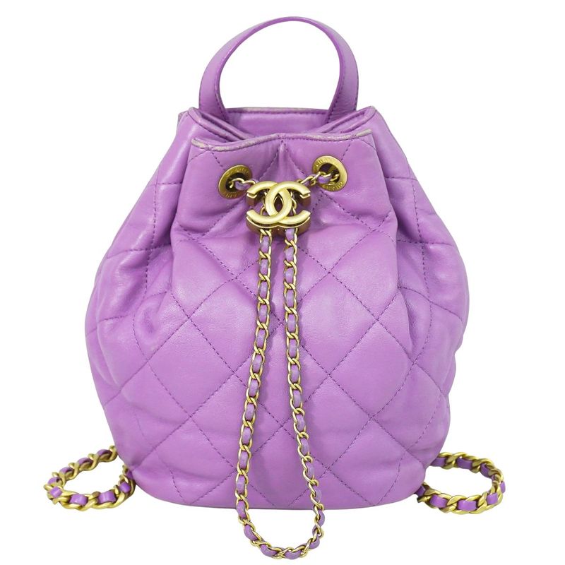 Authentic Chanel Coco Mark Matelasse Drawstring Chain Backpack Sac Backpack