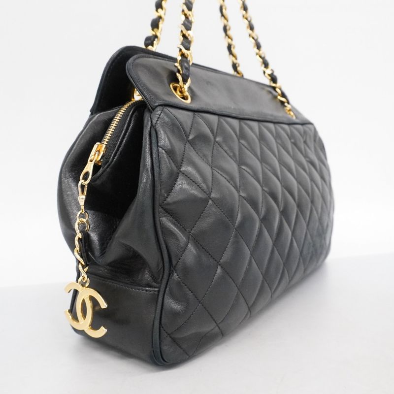 Chanel Shoulder Bag Matelasse Lambskin Black Gold Hardware Women