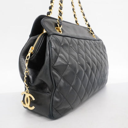 Chanel Shoulder Bag Matelasse Lambskin Black Gold Hardware Women