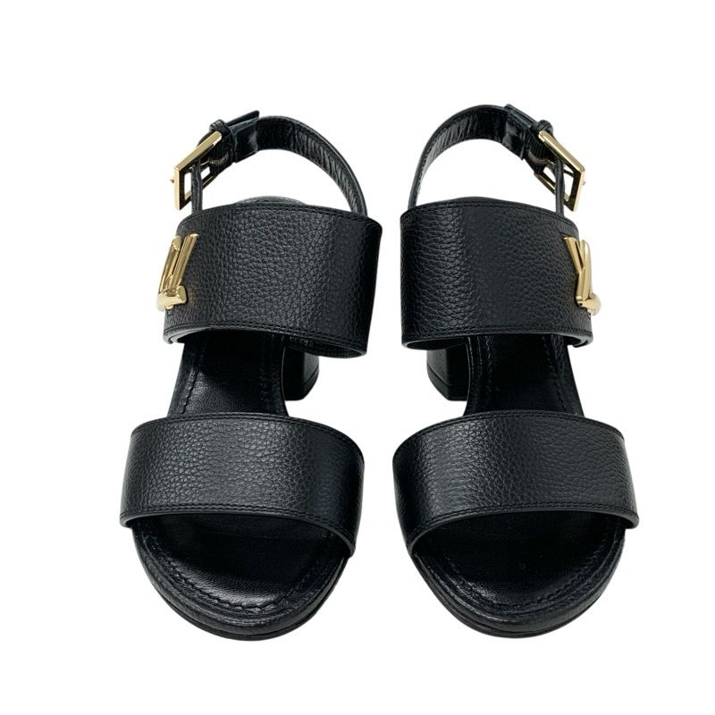 Louis Vuitton Horizon Line Sandals Shoes Leather Black Gold Lvhardware Strap