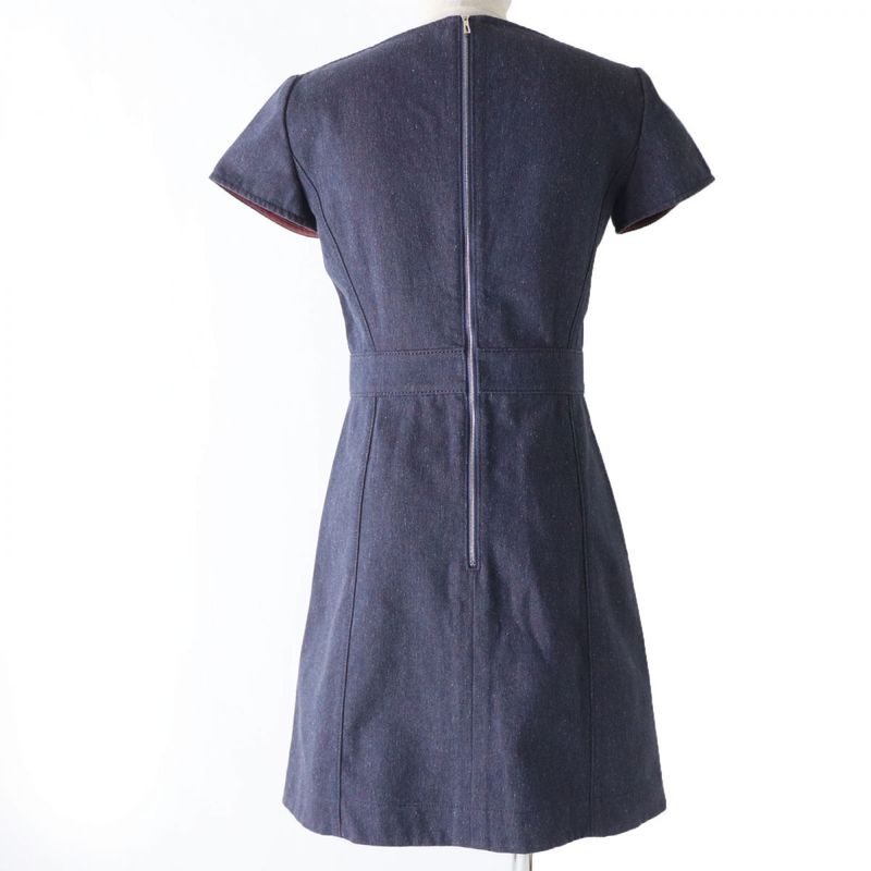 Hermes Charm Leather Knee-length Short-sleeved Cotton Dress Purple 34