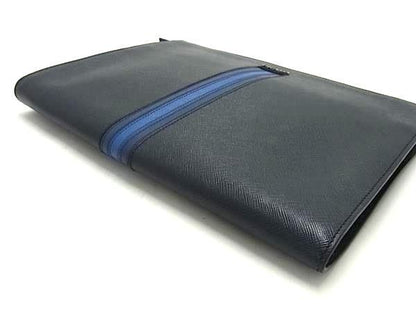 Prada Saffiano Leather Clutch Bag Second Bag Men's Dark Navy Av5841
