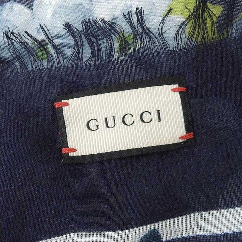 Super With Box Gucci 2016 Item Floral Silk Rayon Fringe Shawl Scarf Navy