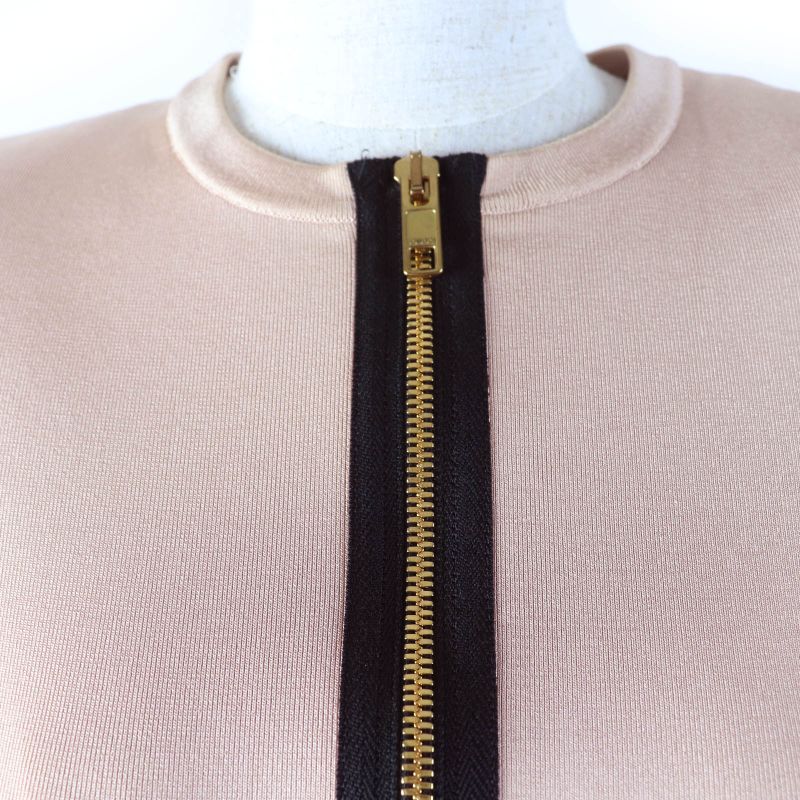 Gucci 22SS 678207 Front Zip Jersey Short Sleeve Knit Dress Pink Beige XS Made