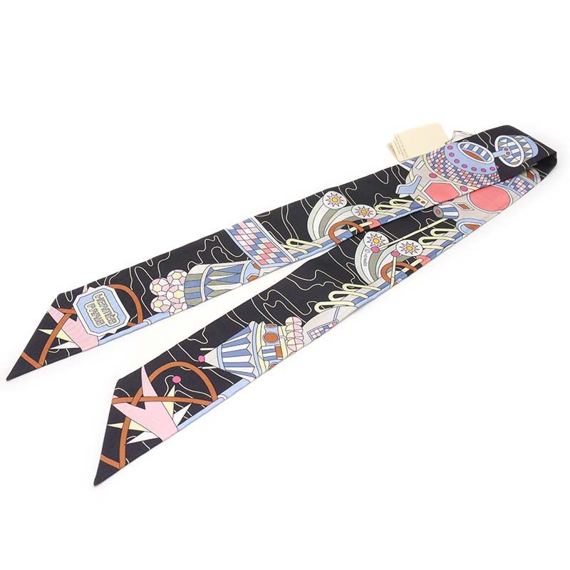 Hermes Twilly Odyssey Silk Scarf Black