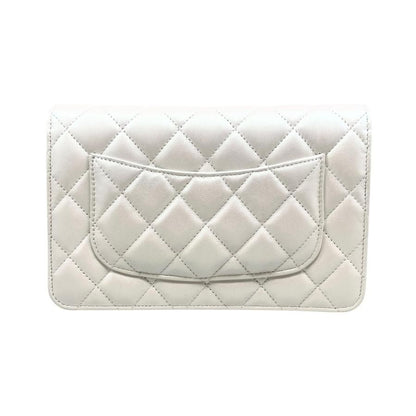 Chanel Shoulder Bag Ribbon Chain Wallet Matelasse Lambskin Coco Mark Pearly