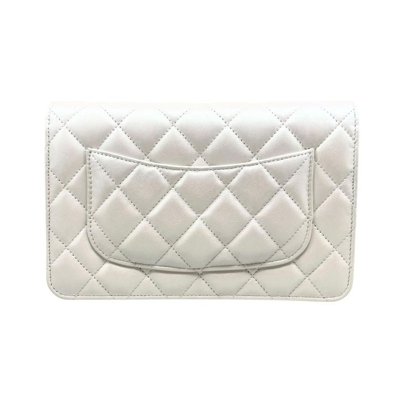 Chanel Shoulder Bag Ribbon Chain Wallet Matelasse Lambskin Coco Mark Pearly