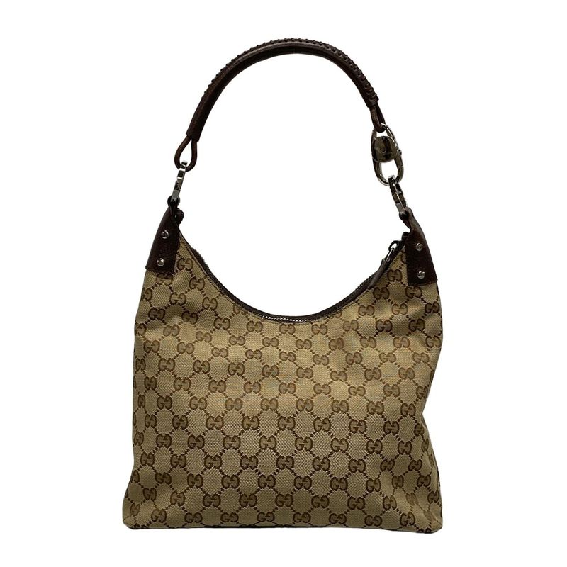 Gucci Shoulder Bag GG Pattern 115003 Beige And Dark Brown Leather