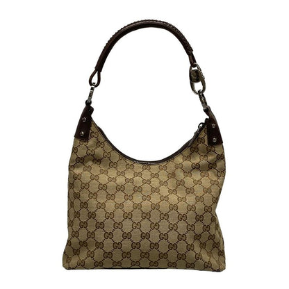Gucci Shoulder Bag GG Pattern 115003 Beige And Dark Brown Leather