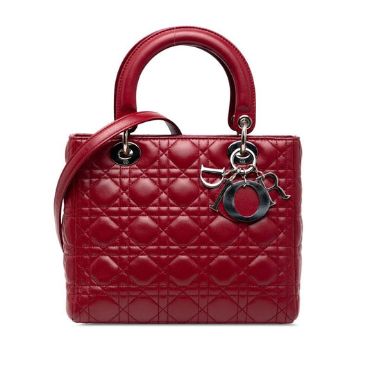 Dior Lady Dior Canage Medium Handbag Shoulder Bag 2WAY Red Leather Women's Dior