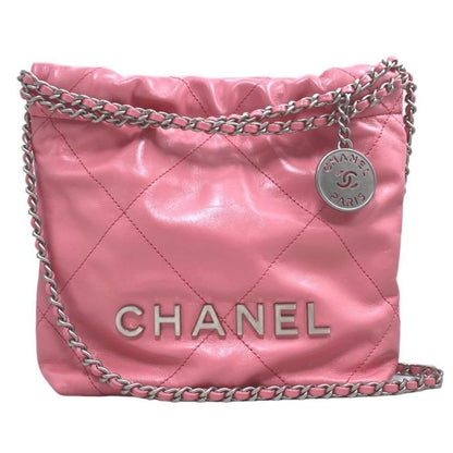 Chanel 22 Mini Handbag Shoulder Bag As3980 Shiny Calfskin Logo Chain Pink