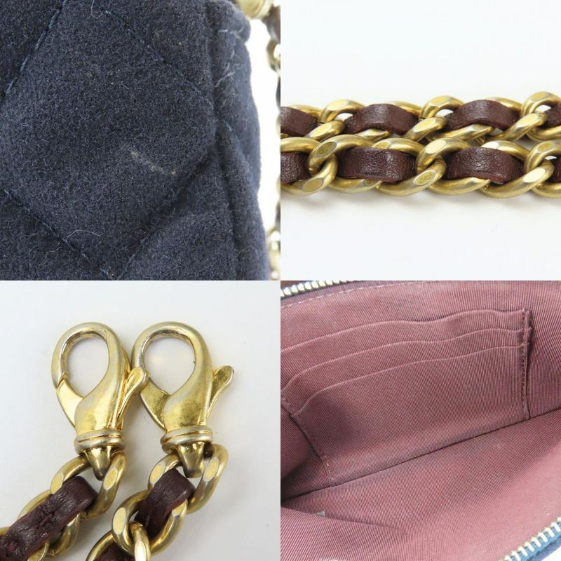 Chanel Shoulder Bag Marine Cotton Leather Navy Gold Hardware Crossbody Pochette