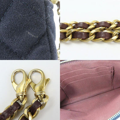 Chanel Shoulder Bag Marine Cotton Leather Navy Gold Hardware Crossbody Pochette