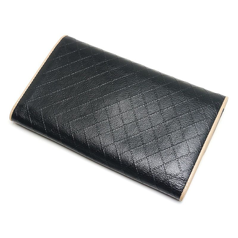Chanel Trifold Long Wallet Bicolore Black Leather Women's Wallet