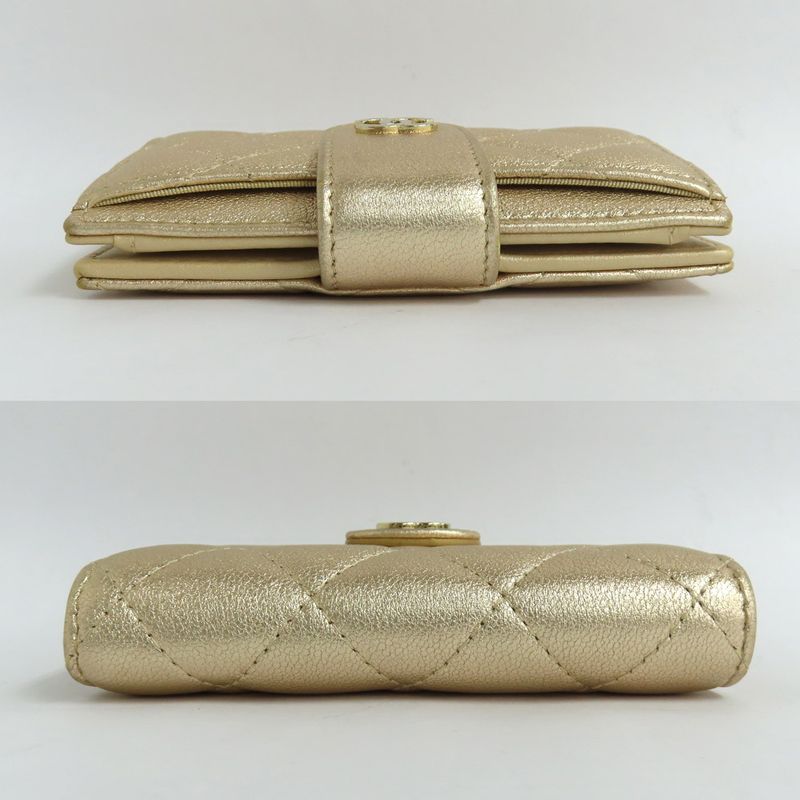 Chanel Classic Small Wallet Ap1991 Matelasse Card Bifold Gold Mini
