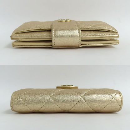 Chanel Classic Small Wallet Ap1991 Matelasse Card Bifold Gold Mini