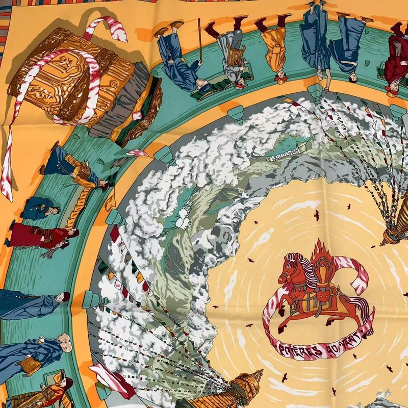 Hermes Carre 90 Scarf Silk Prieres AU VENT Prayer In The Wind Orange