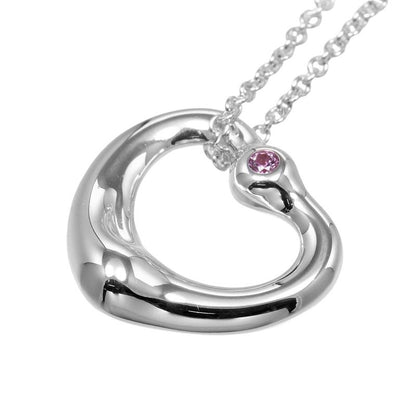 Tiffany & Co Open Heart 925 Silver And Pink Sapphire Ladies 3.64g Necklace