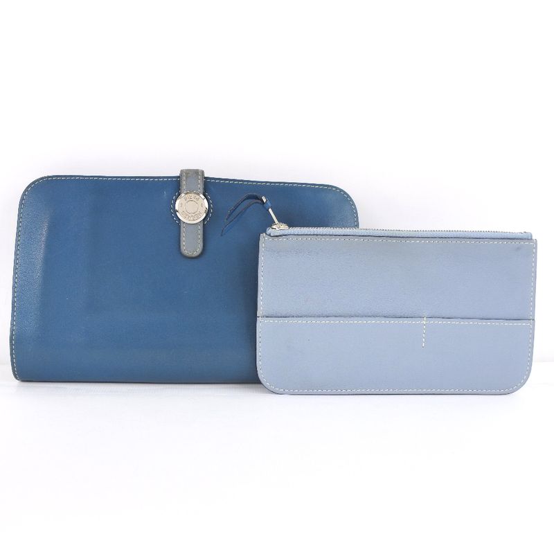 Hermes Dogon Calf Blue □R Unisex Long Wallet