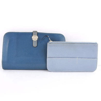 Hermes Dogon Calf Blue □R Unisex Long Wallet