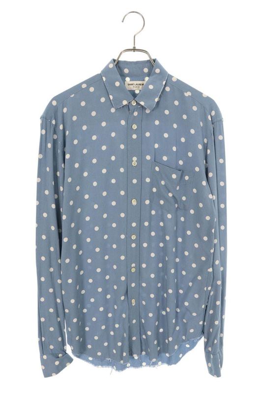 Saint Laurent Paris 411620 Y324p Polka Dot Cut Off Long Sleeve Shirt Men's 37