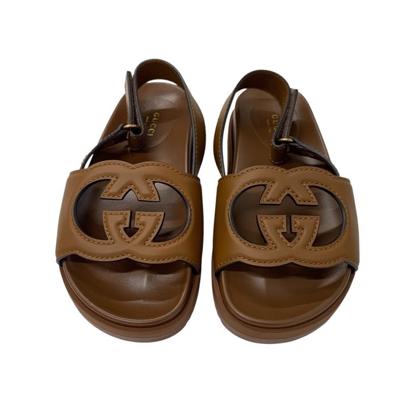 Gucci Sandals Shoes Leather Brown Unused Interlocking G Velcro
