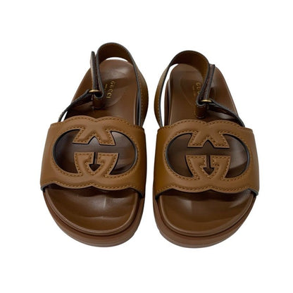 Gucci Sandals Shoes Leather Brown Unused Interlocking G Velcro
