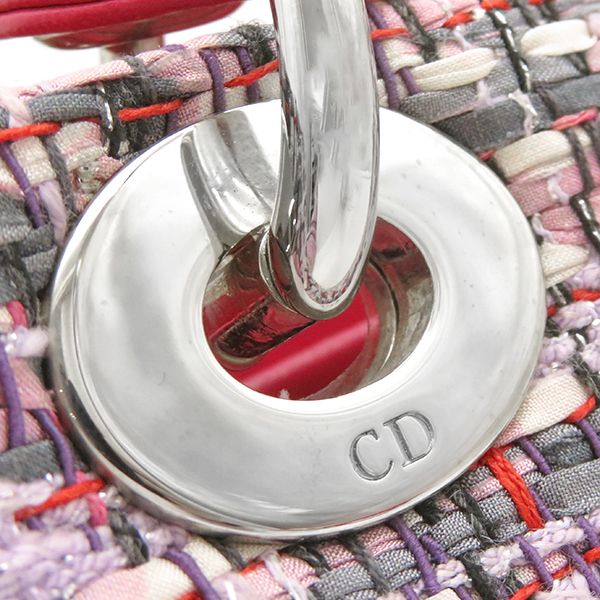 Christian Dior 2way Bag Lady Dior Medium Bag Tweed Pinkish Silver Hardware