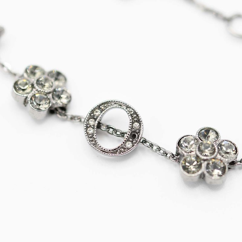 Christian DIOR Bracelet Rhinestone Flower Black Silver Color Accessories Ladies